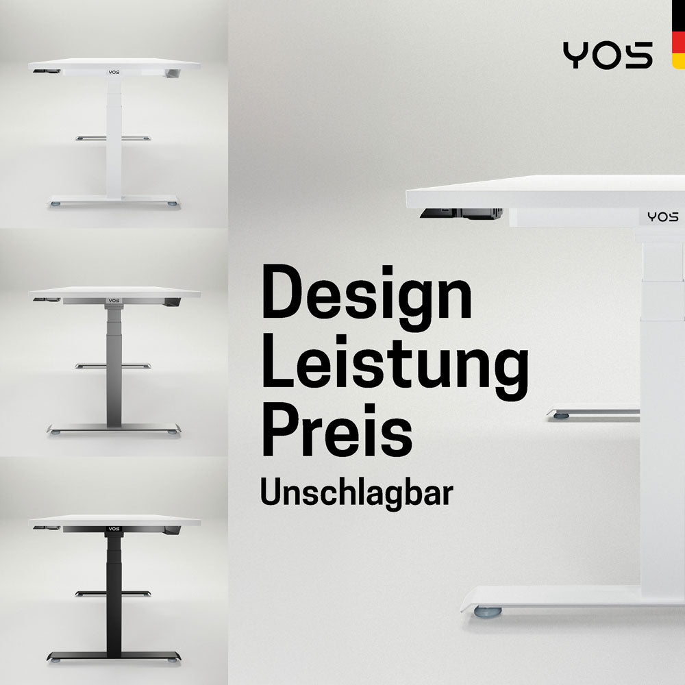 YOS T5 "SOFORT" Schreibtisch höhenverstellbar | 64,5 bis 129,5 cm Arbeitshöhe | bis 200 cm Breite