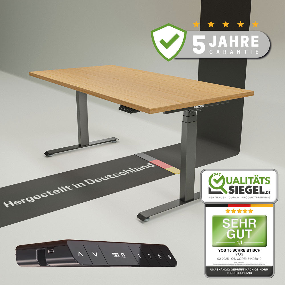 YOS T5 "SOFORT" Schreibtisch höhenverstellbar | 64,5 bis 129,5 cm Arbeitshöhe | bis 200 cm Breite