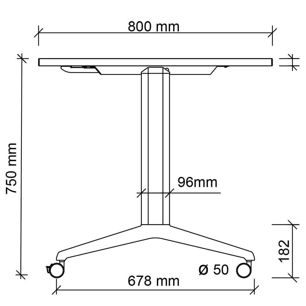 YOS Schreibtisch klappbar Pure - Klapptisch auf Rollen - 120-180 x 80 cm