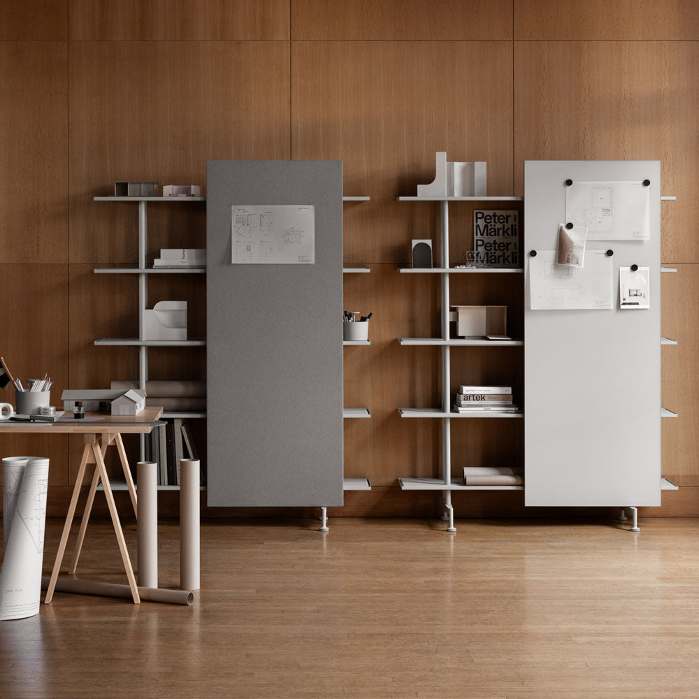 LINTEX A08. Regal Grau | Glas Whiteboard | Raumteiler mobil | Schallabsorber | Magnetisches Whiteboard |