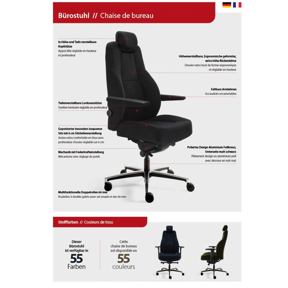 24 - Stunden Stuhl Ergosit - Ergonomischer Bürostuhl Leder Schwarz - bis 200 KG - Auf Rechnung kaufen - Büromöbel Plus