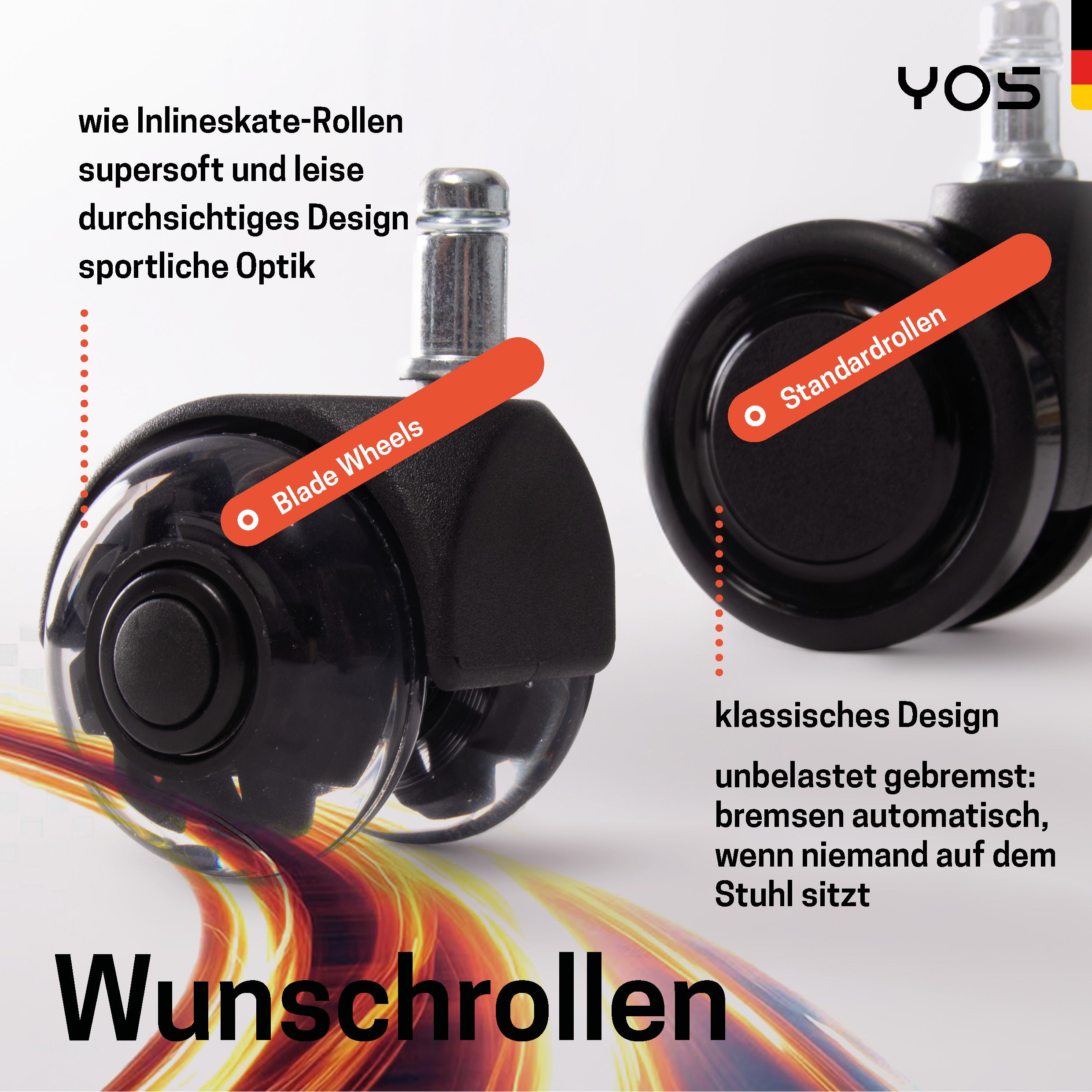 YOS S5 ergonomischer Bürostuhl | Blade Wheels | mit Kopfstütze