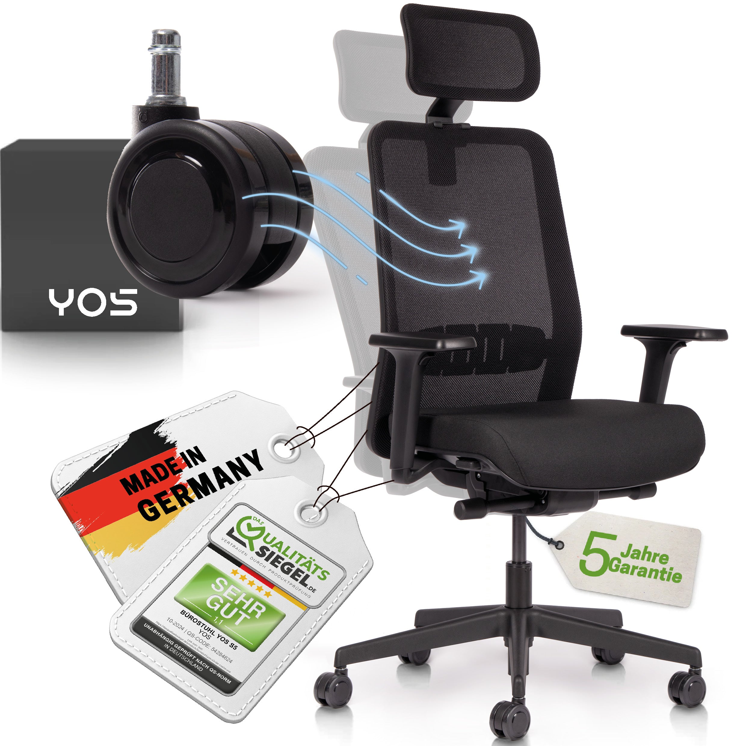 YOS S5 ergonomischer Bürostuhl | mit Kopfstütze