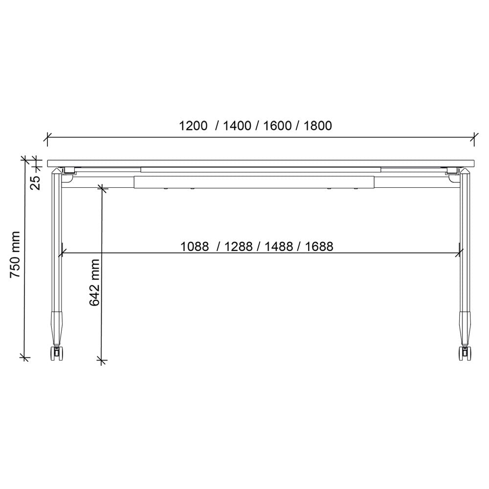 YOS Schreibtisch klappbar Pure - Klapptisch auf Rollen - 120-180 x 80 cm
