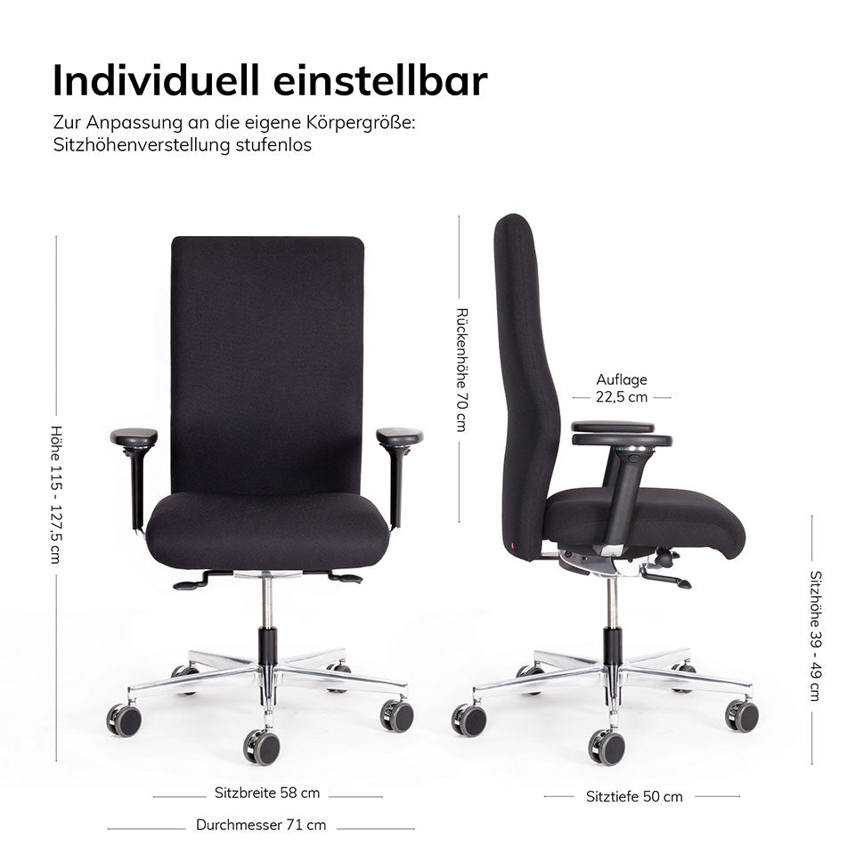 Ergonomischer Bürostuhl XL lento Agilis AG12 - ergonomischer Schwerlaststuhl bis 200 KG - Auf Rechnung kaufen