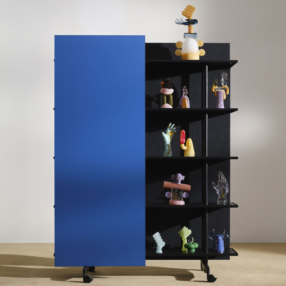 LINTEX A08. Regal Schwarz | Glas Whiteboard | Raumteiler mobil | Schallabsorber | Magnetisches Whiteboard