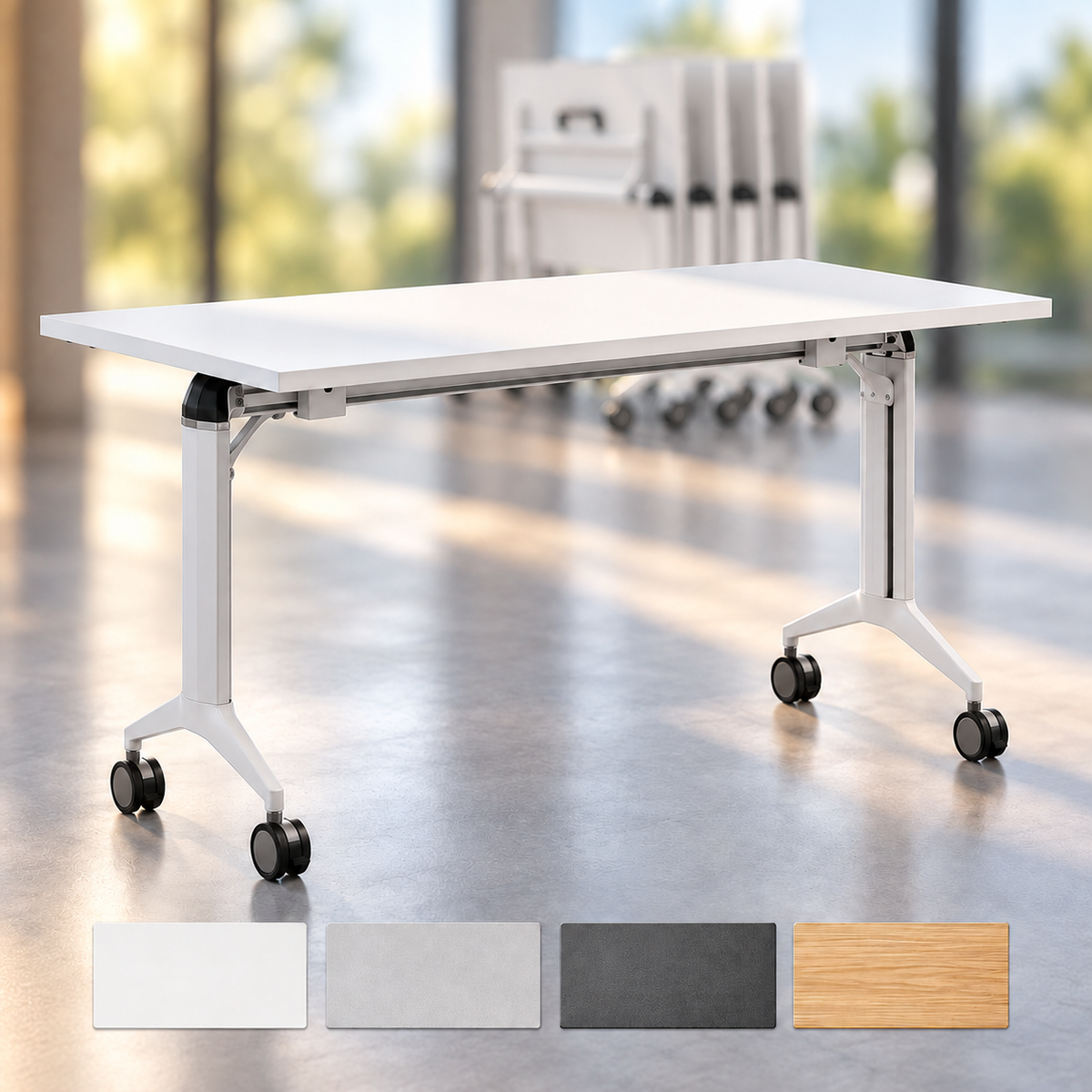 YOS SR Schreibtisch klappbar | Gestell Weiß | Klapptisch auf Rollen 120/140/160cm