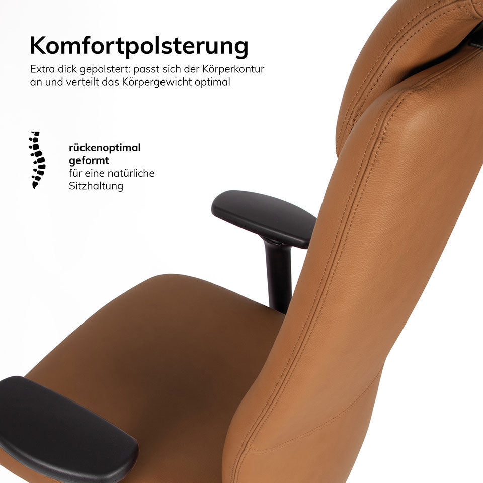 Ergonomischer Bürostuhl XL Agilis AG12 Leder - ergonomischer Schwerlaststuhl bis 200 KG - Auf Rechnung kaufen