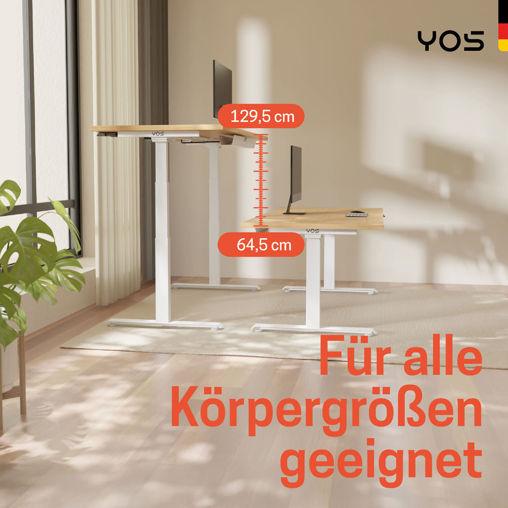 YOS T5 "SOFORT" Schreibtisch höhenverstellbar | 64,5 bis 129,5 cm Arbeitshöhe | bis 200 cm Breite