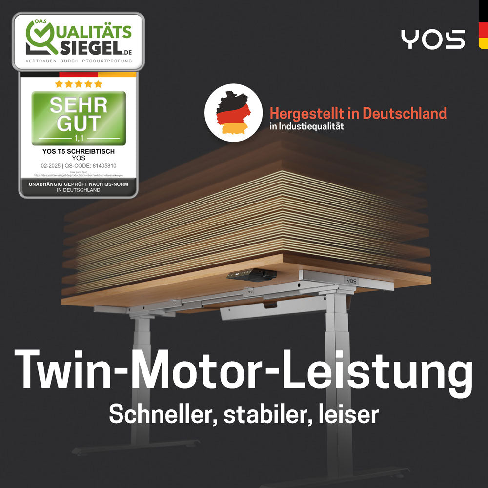 YOS T5 "SOFORT" Schreibtisch höhenverstellbar | 64,5 bis 129,5 cm Arbeitshöhe | bis 200 cm Breite