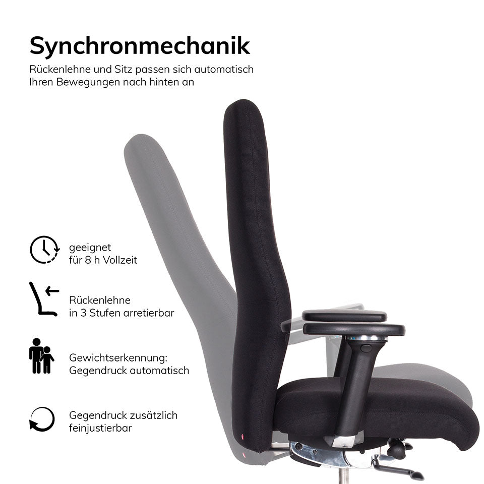 Ergonomischer 24-Stunden-Stuhl Bürostuhl 24/7 lento für Leitstellen & Dauerarbeitsplätze