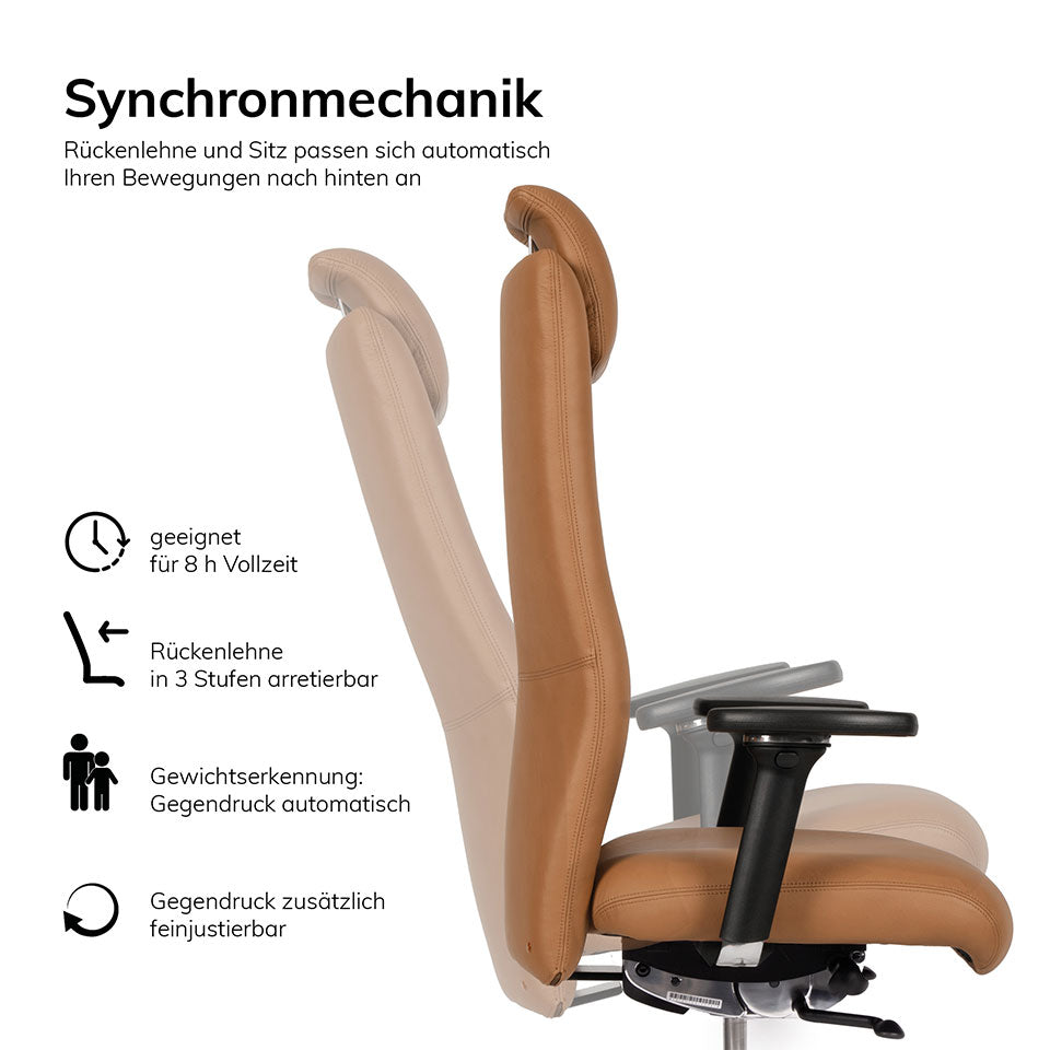 Ergonomischer Bürostuhl XL Agilis AG12 Leder - ergonomischer Schwerlaststuhl bis 200 KG - Auf Rechnung kaufen