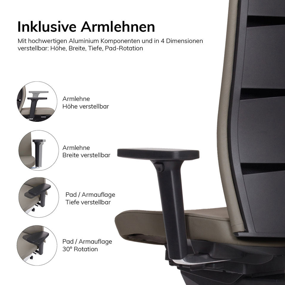 Ergonomischer Bürostuhl | Bezug Leder | lento Agilis Matrix MT13 | auf Rechnung bestellen