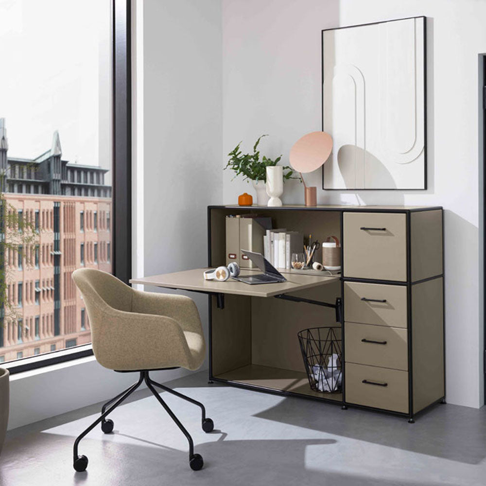 Gray BOSSE SOLUTIONS Sekretär | Klapptisch | Congo | 3 Schubladen | Klappe | Black Edition | Jetzt auf Rechnung kaufen Bosse-design-bueromoebelplus-einrichtung-farbe-lack-metall-chrom-madeingermany-guenstig-Garderobe-einrichten-wohnen-sekretaer-flatup-interior.jpg