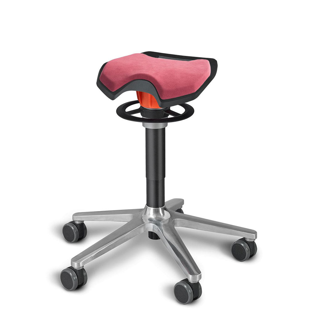 KÖHL ONGO Roll Sattel | Polster Stoff | Schwarz Alu | ergonomischer Sitzhocker | Arbeitshocker | Sattelhocker