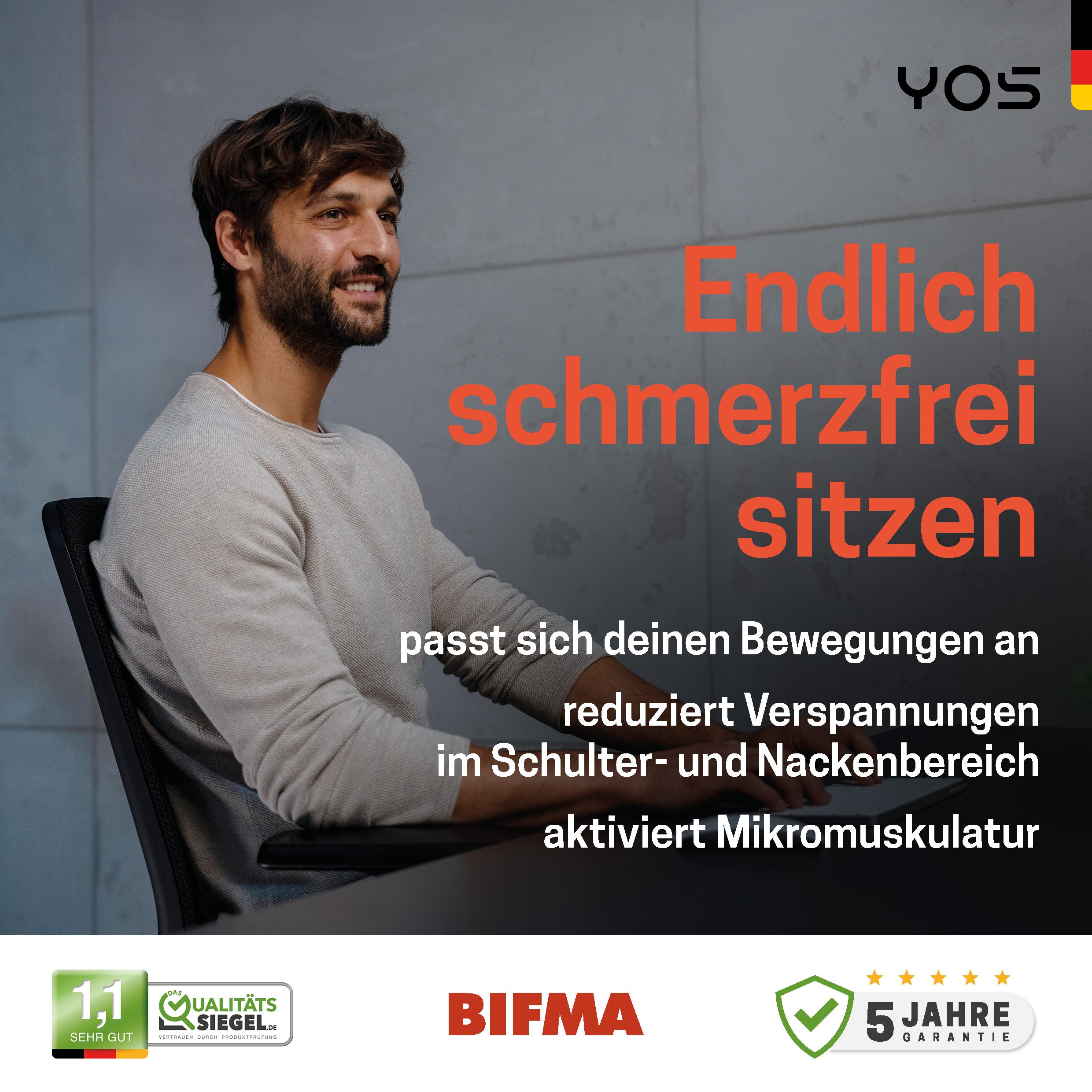 YOS S4 ergonomischer Bürostuhl | Aktiver Rücken gegen Rückenschmerzen | Perfektion aus Deutschland | Netzrücken