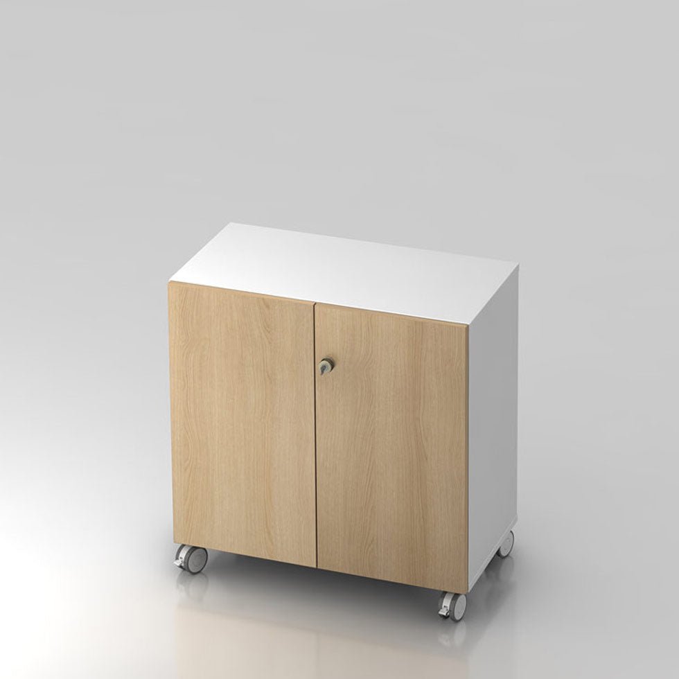 Aktenschrank Büroschrank PLUS MOBIL - 2 Ordnerhöhen 80cm breit abschließbar auf Rollen - Büromöbel Plus