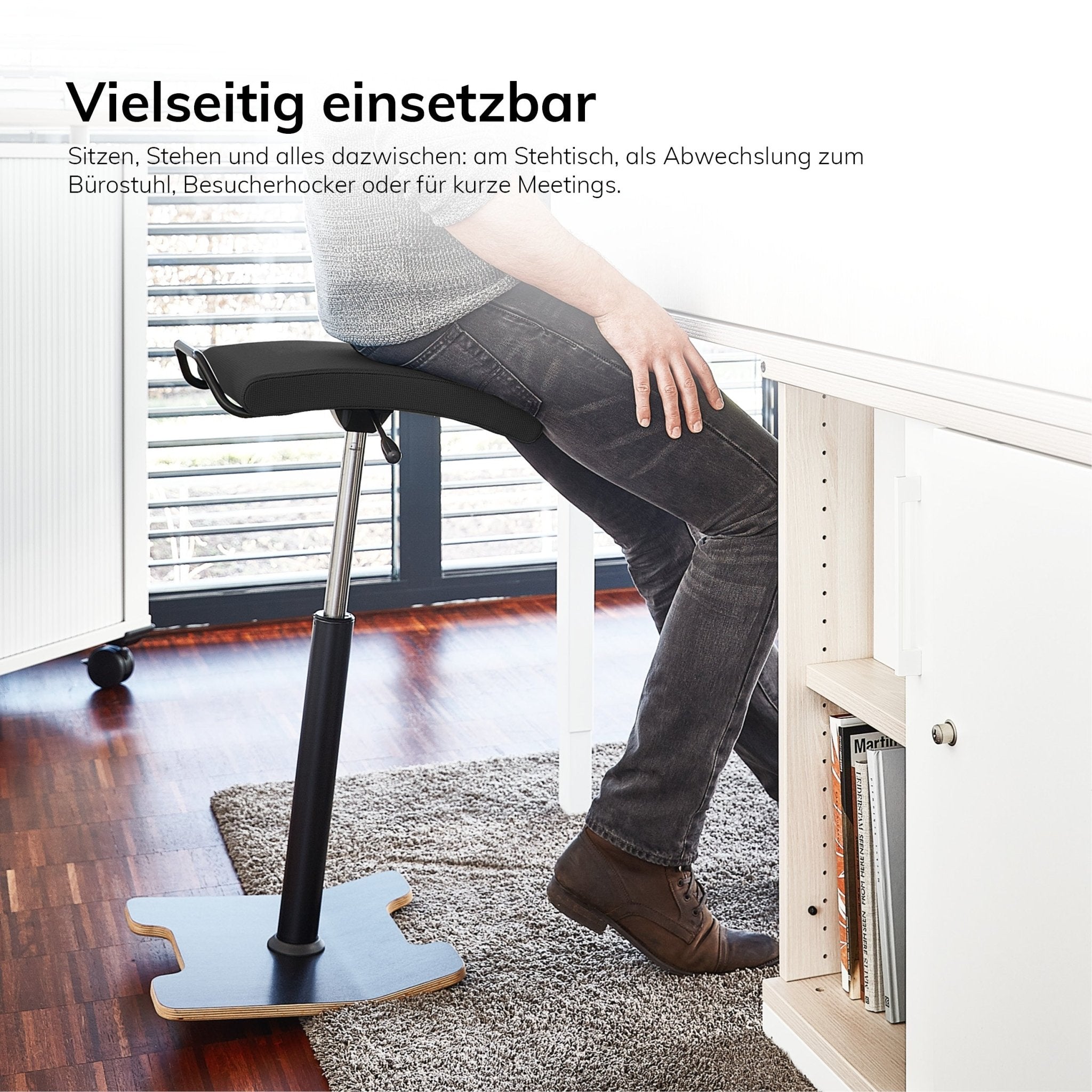 Ergonomischer Bürohocker Hocker - Stehhilfe mit Bodenwippe Lento Sella Activa SA10 - verhindert Rückenschmerzen und Verspannungen - Büromöbel Plus