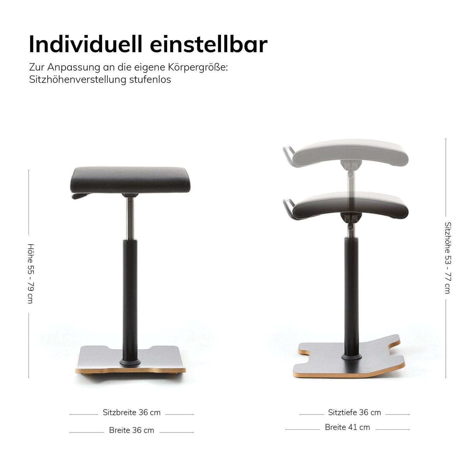 Ergonomischer Bürohocker Hocker - Stehhilfe mit Bodenwippe Lento Sella Activa SA10 - verhindert Rückenschmerzen und Verspannungen - Büromöbel Plus