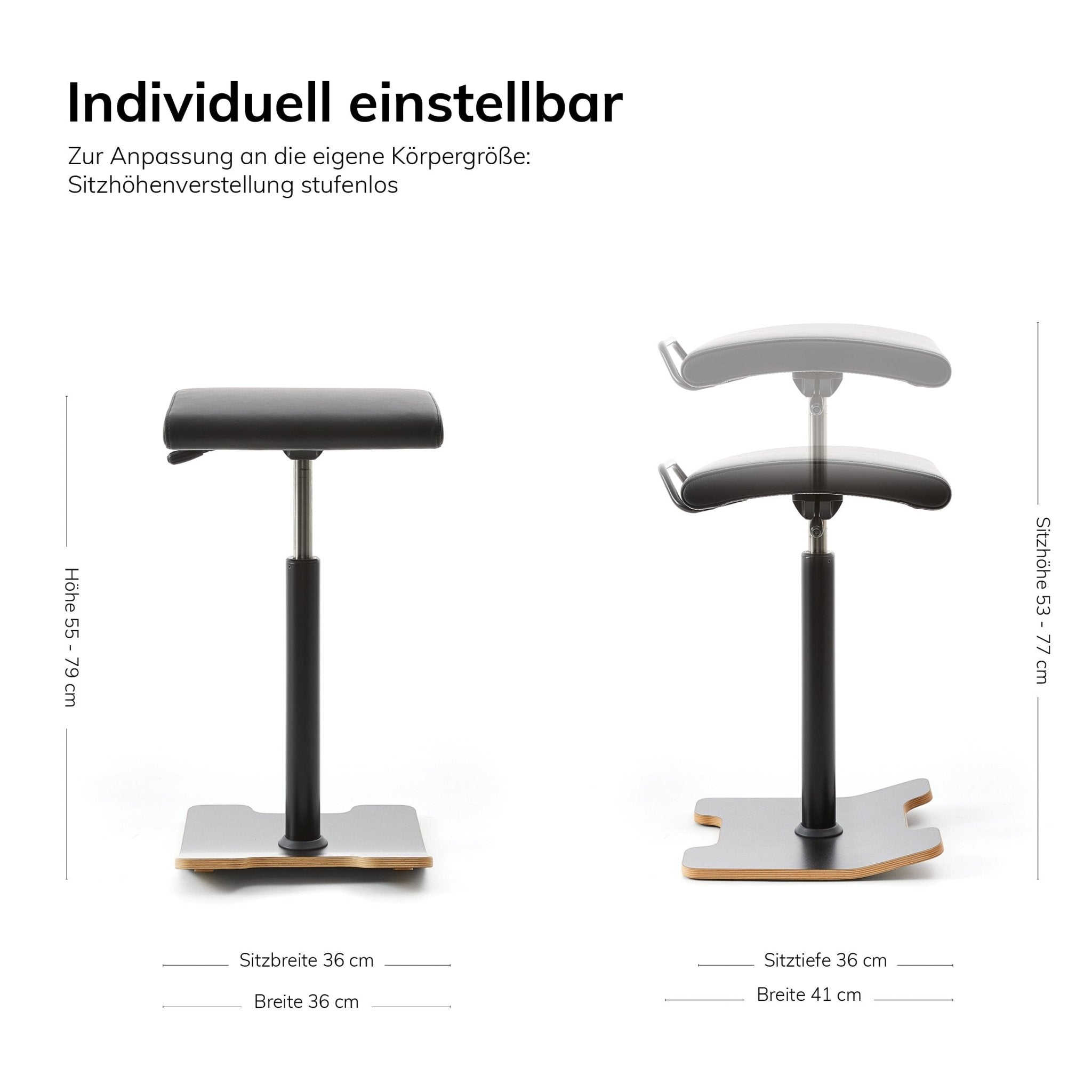 Ergonomischer Bürohocker Hocker - Stehhilfe mit Bodenwippe Lento Sella Activa SA10 - verhindert Rückenschmerzen und Verspannungen - Büromöbel Plus