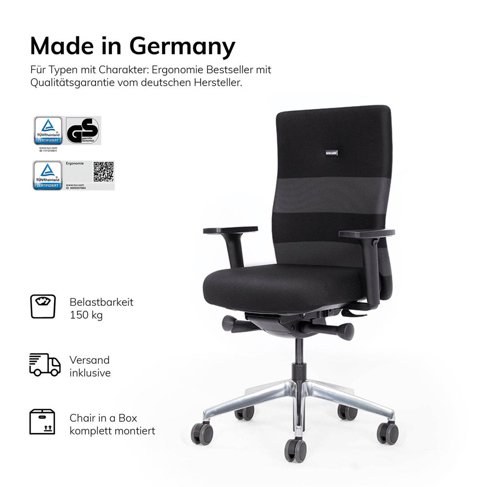 Ergonomischer Bürostuhl lento Agilis AG10 "DER RÜCKENRETTER" - Vollausstattung - 4D-Armlehnen