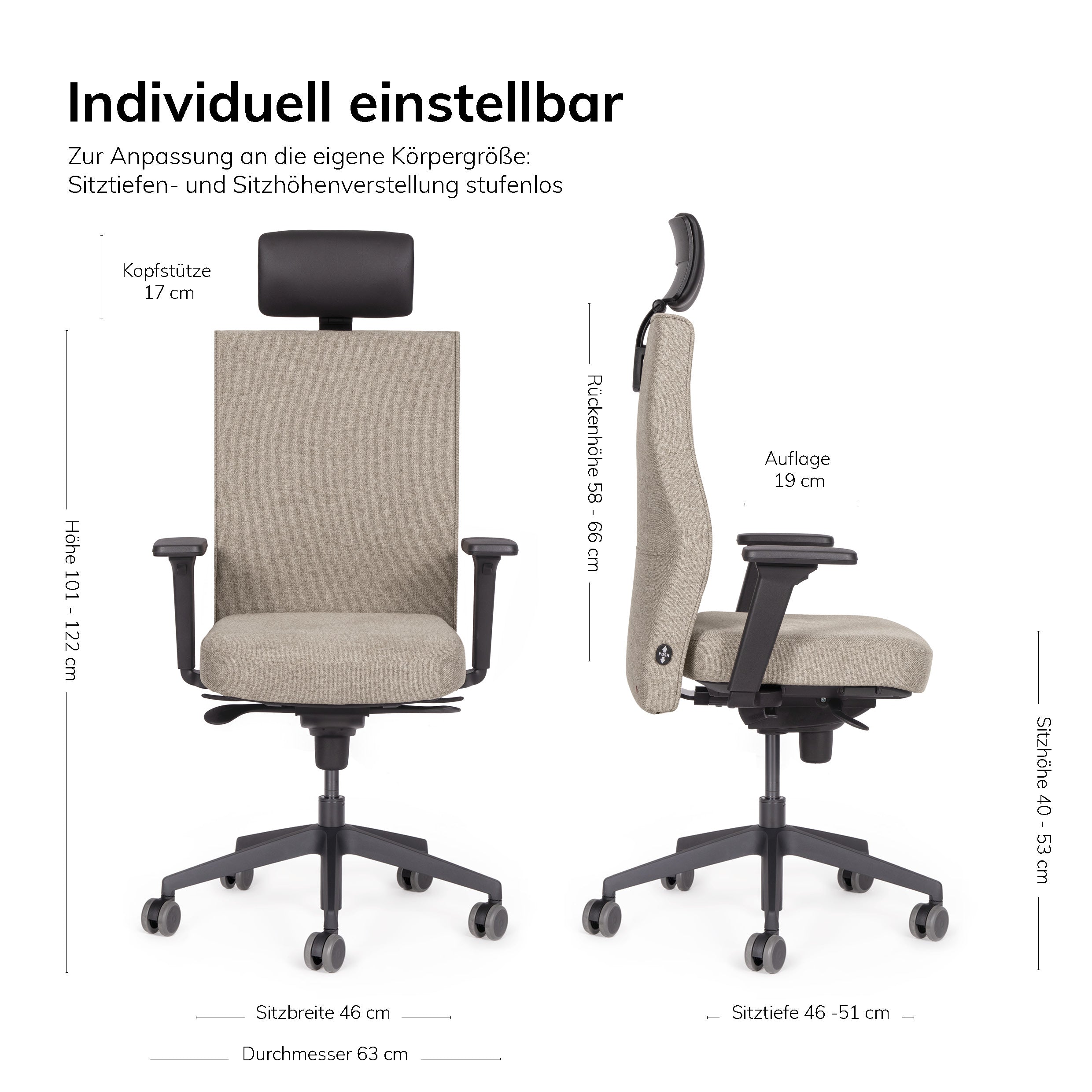 Ergonomischer Bürostuhl lento Genesis | mit Kopfstütze | Made in Germany