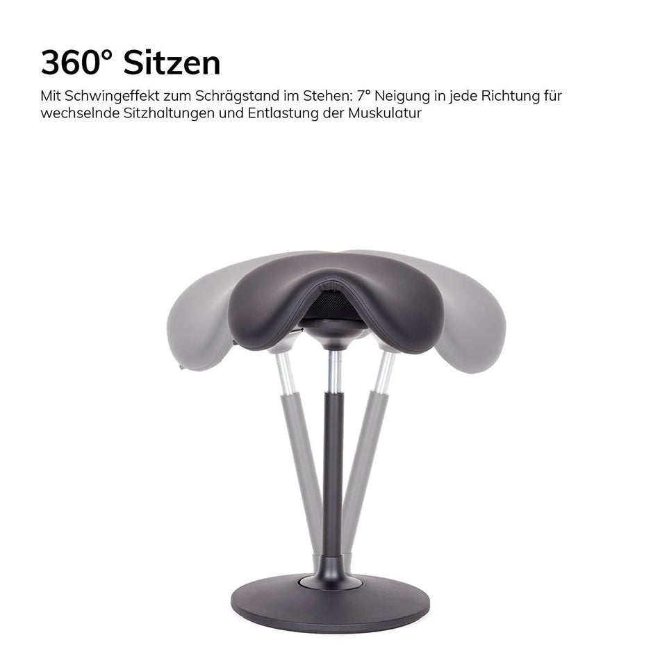 Stehhilfe - Ergonomischer Pendelhocker Lento Sella / Sattelsitz / Stehhocker für einen gesunden Rücken - Kunstleder Antibakteriell - Büromöbel Plus