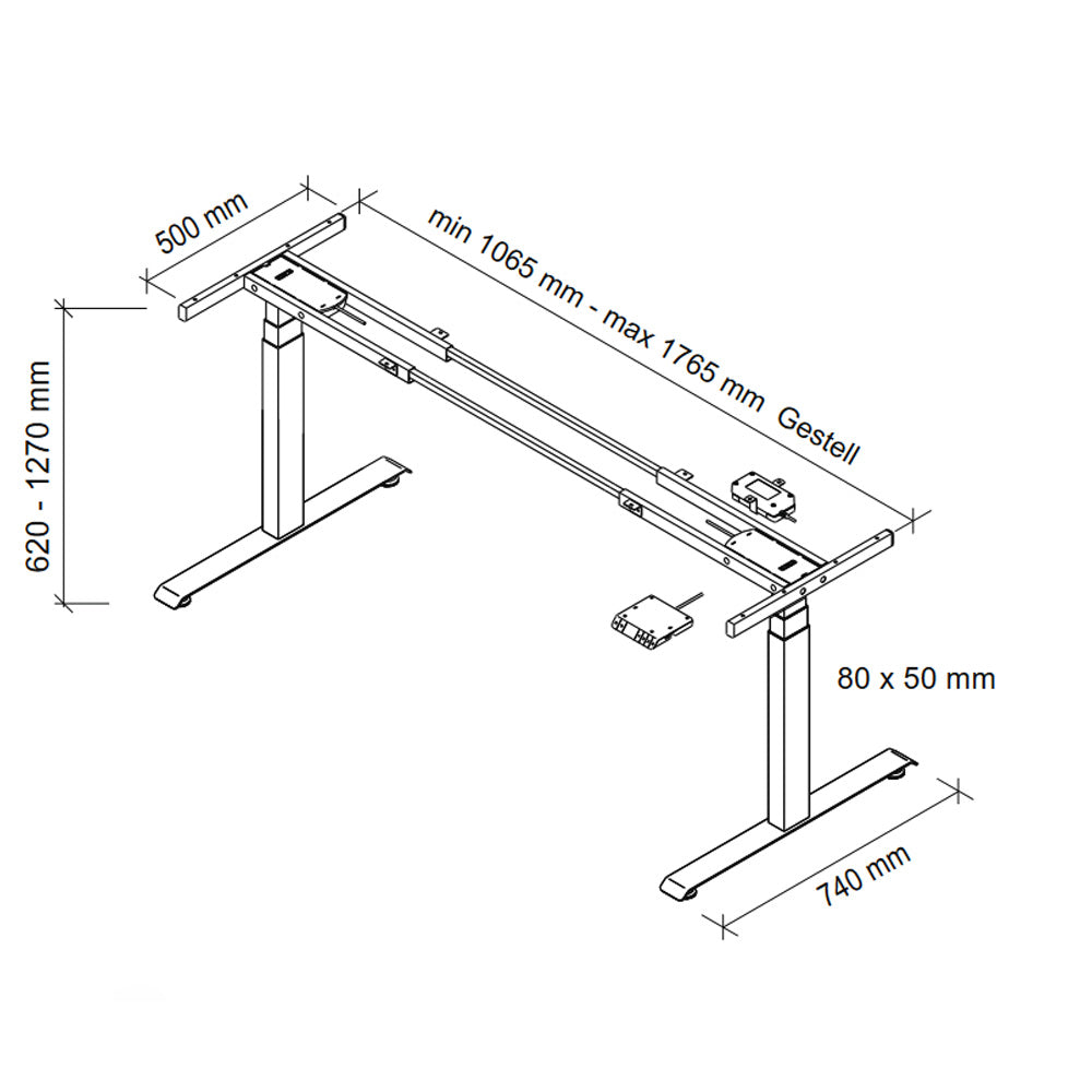 YOS T5 "SOFORT" Schreibtisch höhenverstellbar | 64,5 bis 129,5 cm Arbeitshöhe | bis 200 cm Breite