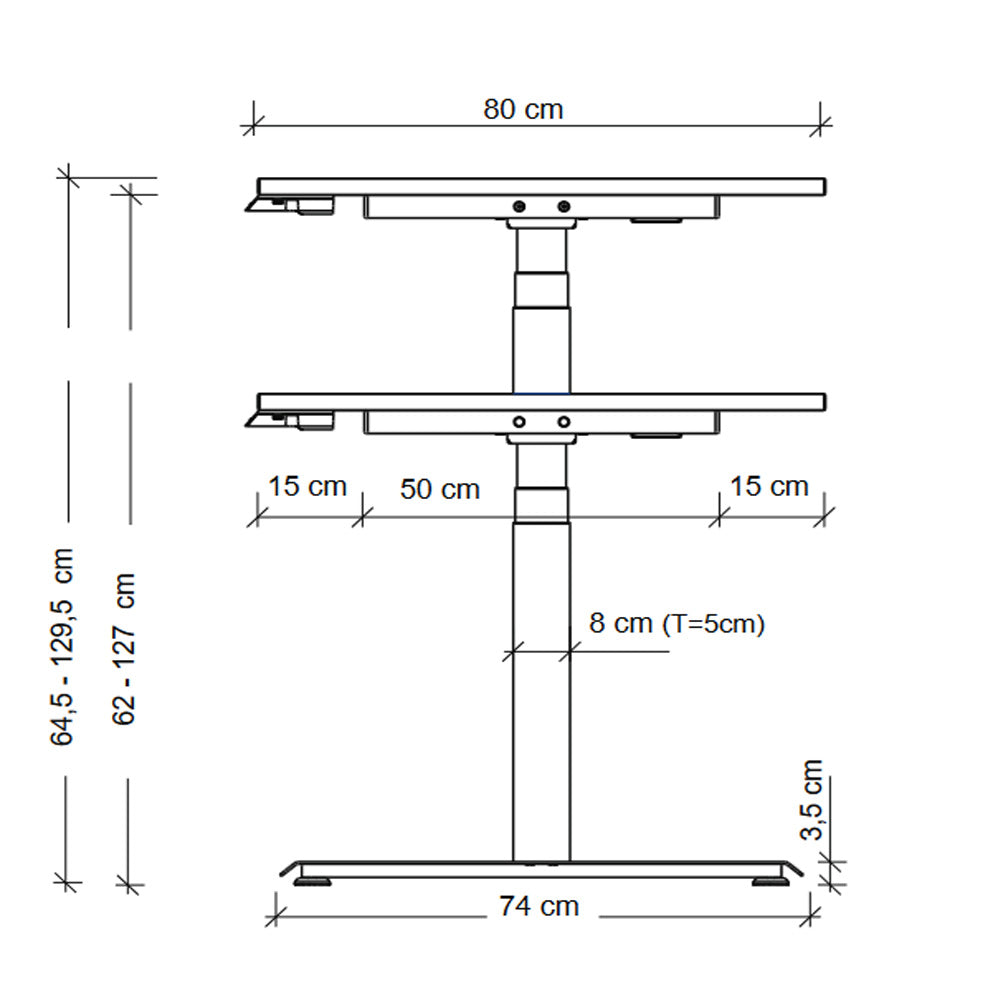 YOS T5 "SOFORT" Schreibtisch höhenverstellbar | 64,5 bis 129,5 cm Arbeitshöhe | bis 200 cm Breite