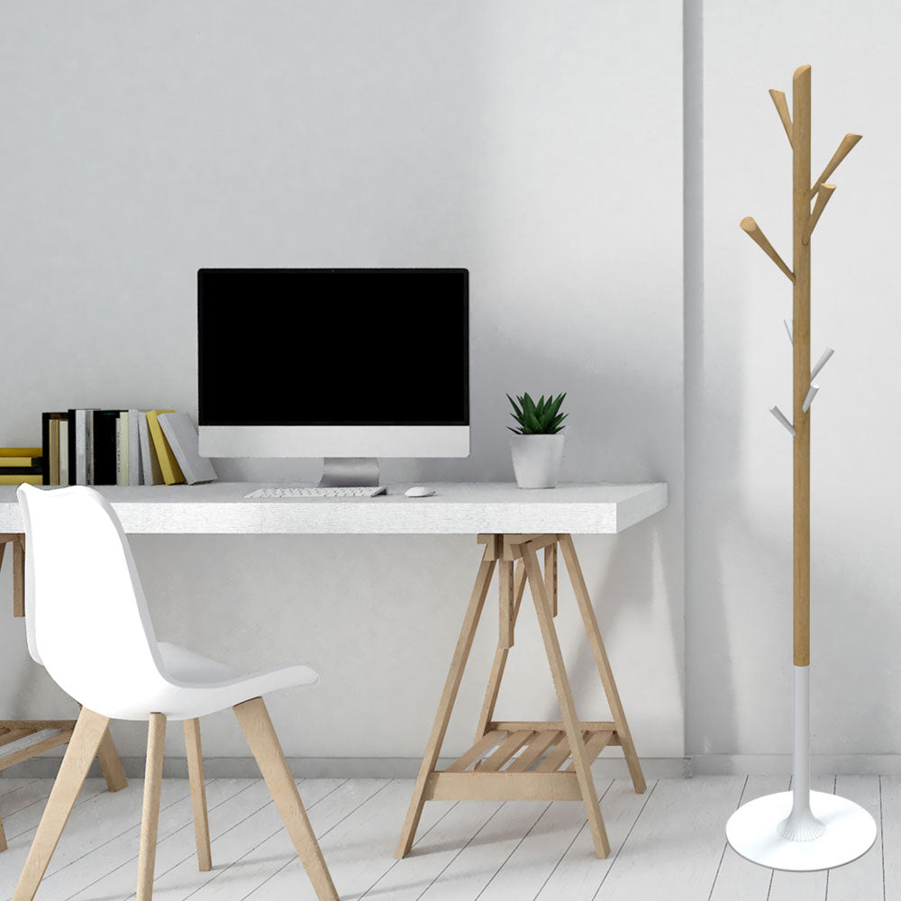 Garderobenständer Whitetree – Natürliche Büro-Garderobe - Kleiderständer & 8 Kleiderhaken | Empfang & Büro | Auf Rechnung