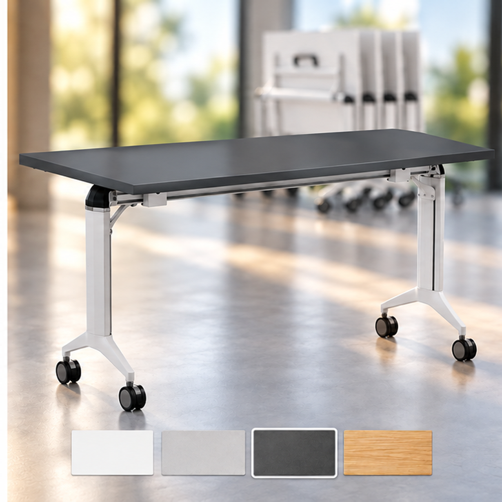 YOS SR Schreibtisch klappbar | Gestell Weiß | Klapptisch auf Rollen 120/140/160cm