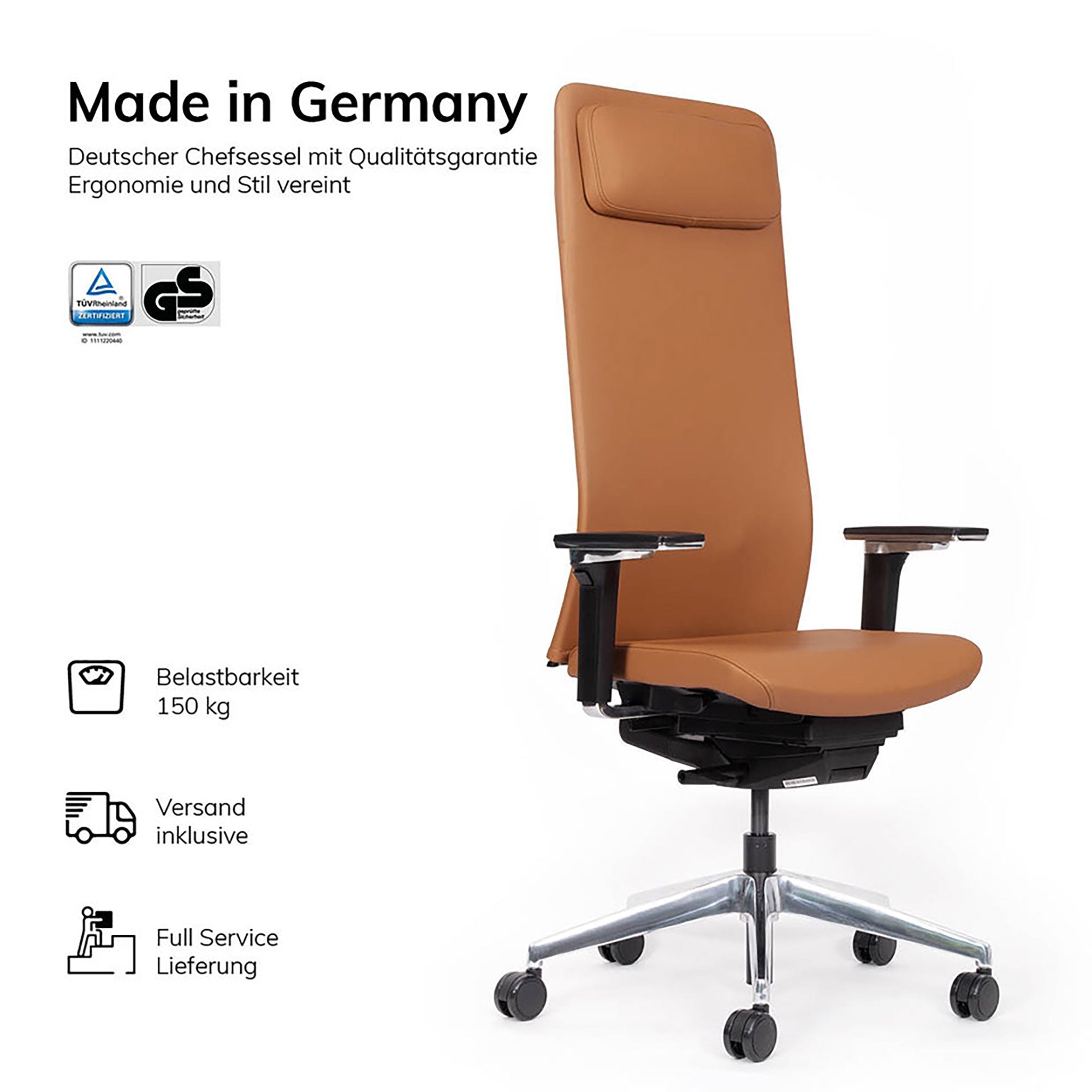 Ergonomischer Bürostuhl Echtleder lento Matrix MT14 - DER CHEFSESSEL für entspanntes Arbeiten - Made in Germany