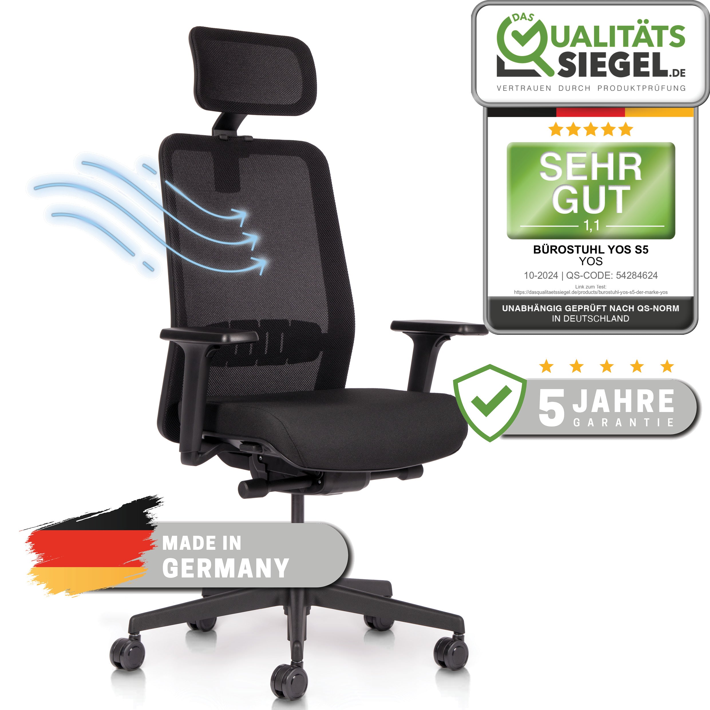 YOS S5 ergonomischer Bürostuhl | mit Kopfstütze
