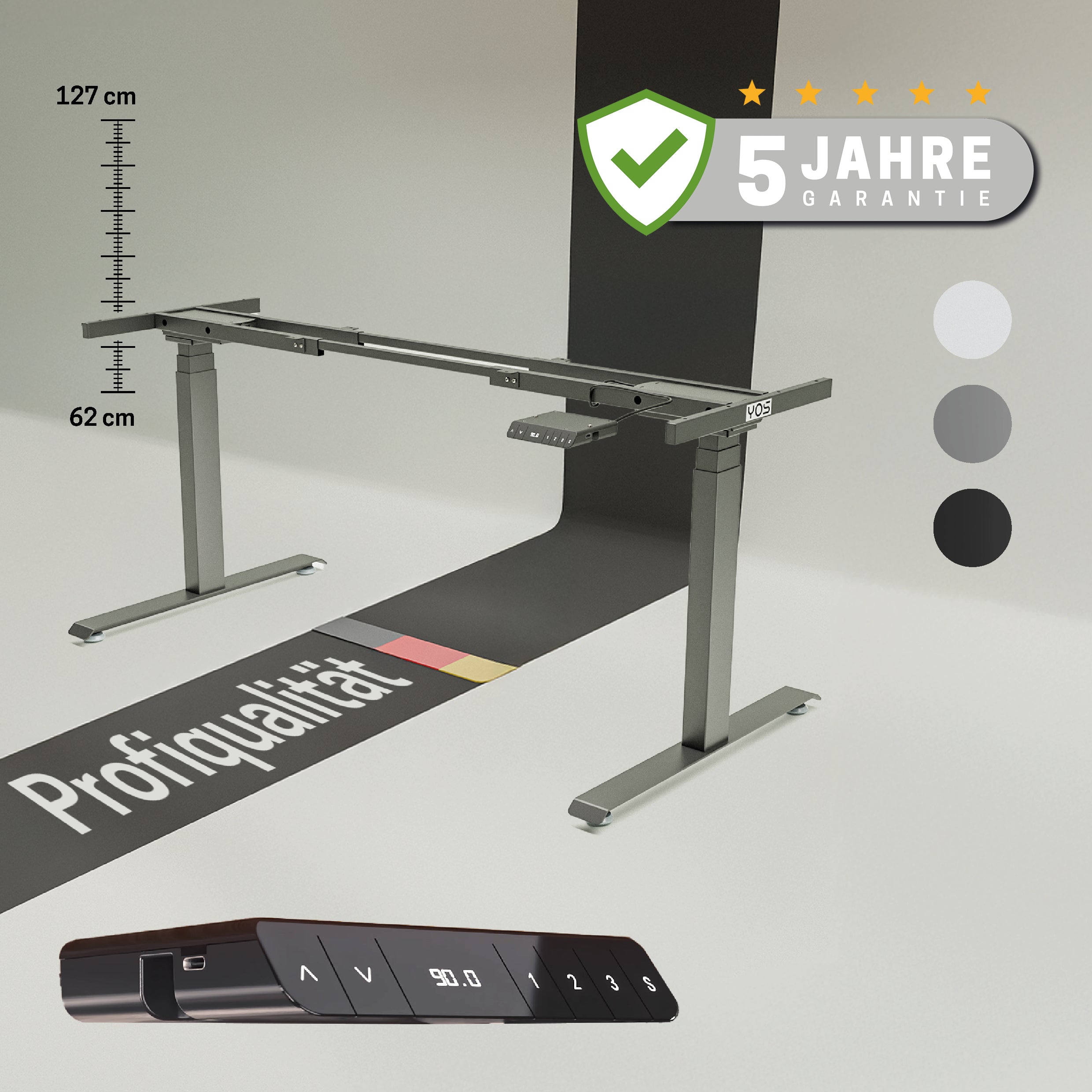 YOS T5 Höhenverstellbares Schreibtisch Gestell | Tischgestell | bis 129,5 cm | 3 Farben | Rechnung kaufen