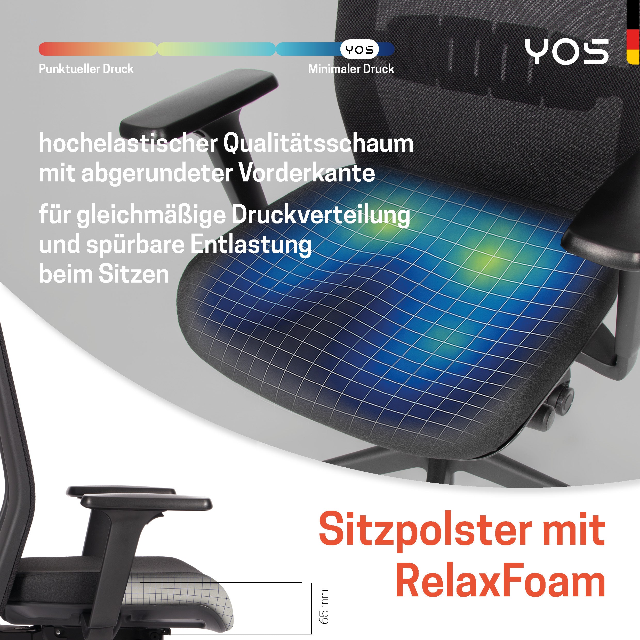 YOS S5 ergonomischer Bürostuhl mit Kopfstütze, Schreibtischstuhl