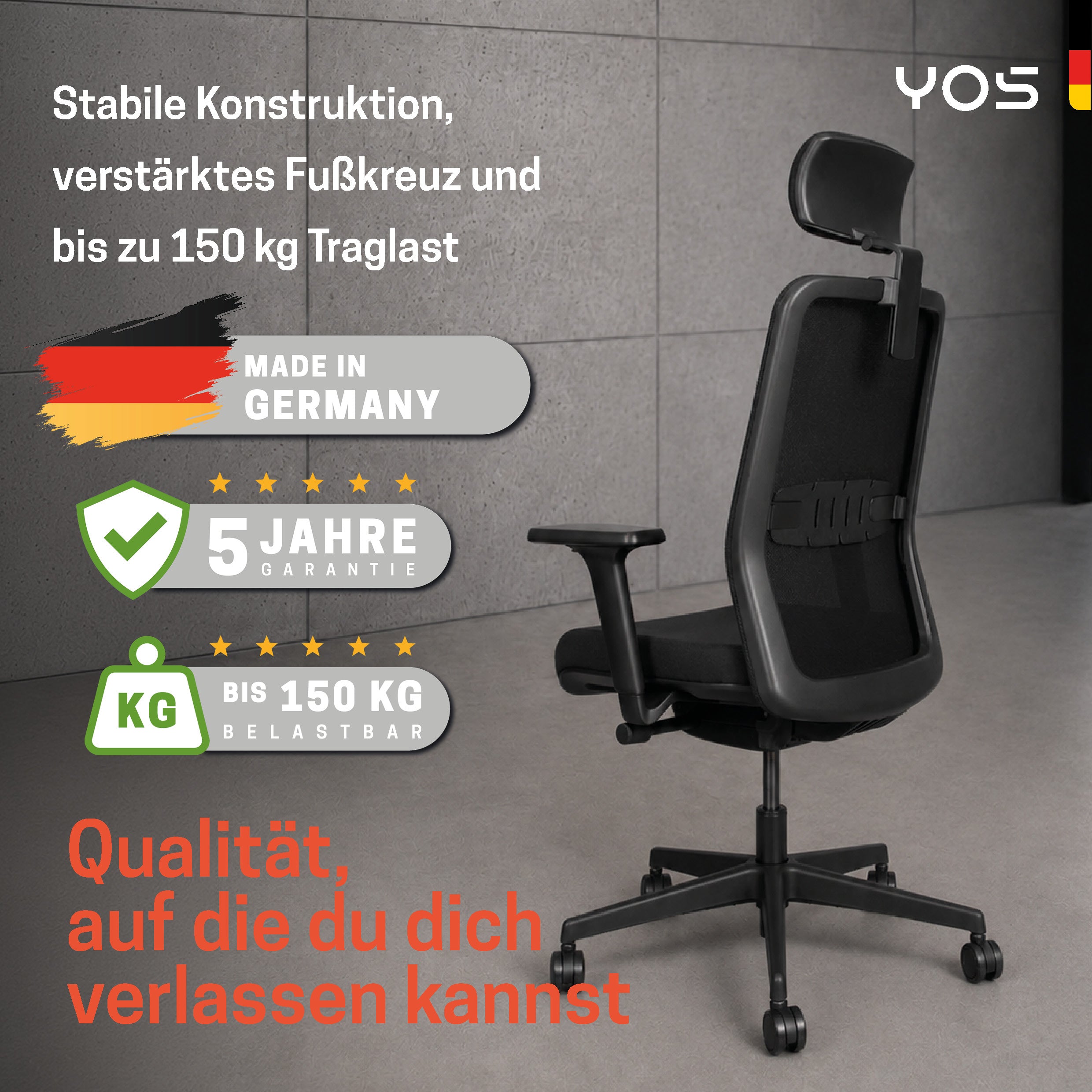 YOS S5 ergonomischer Bürostuhl mit Kopfstütze, Schreibtischstuhl