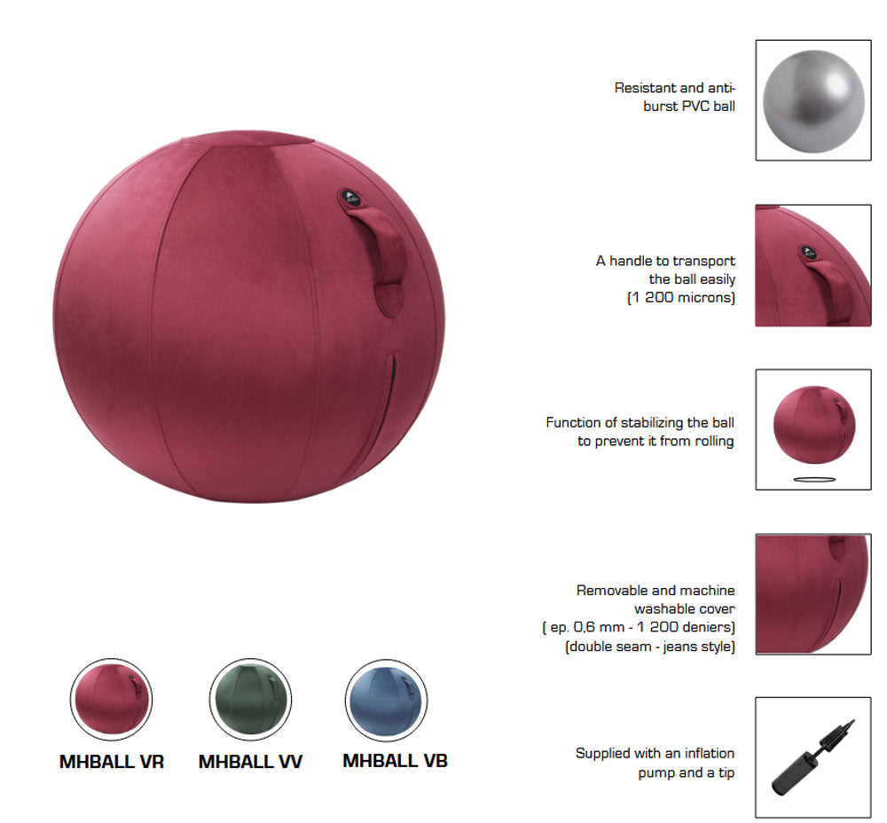YOS Ergonomischer Sitzball Ø 65 cm | Samtstoff | Aktives Sitzen & Fitness | Sitzball