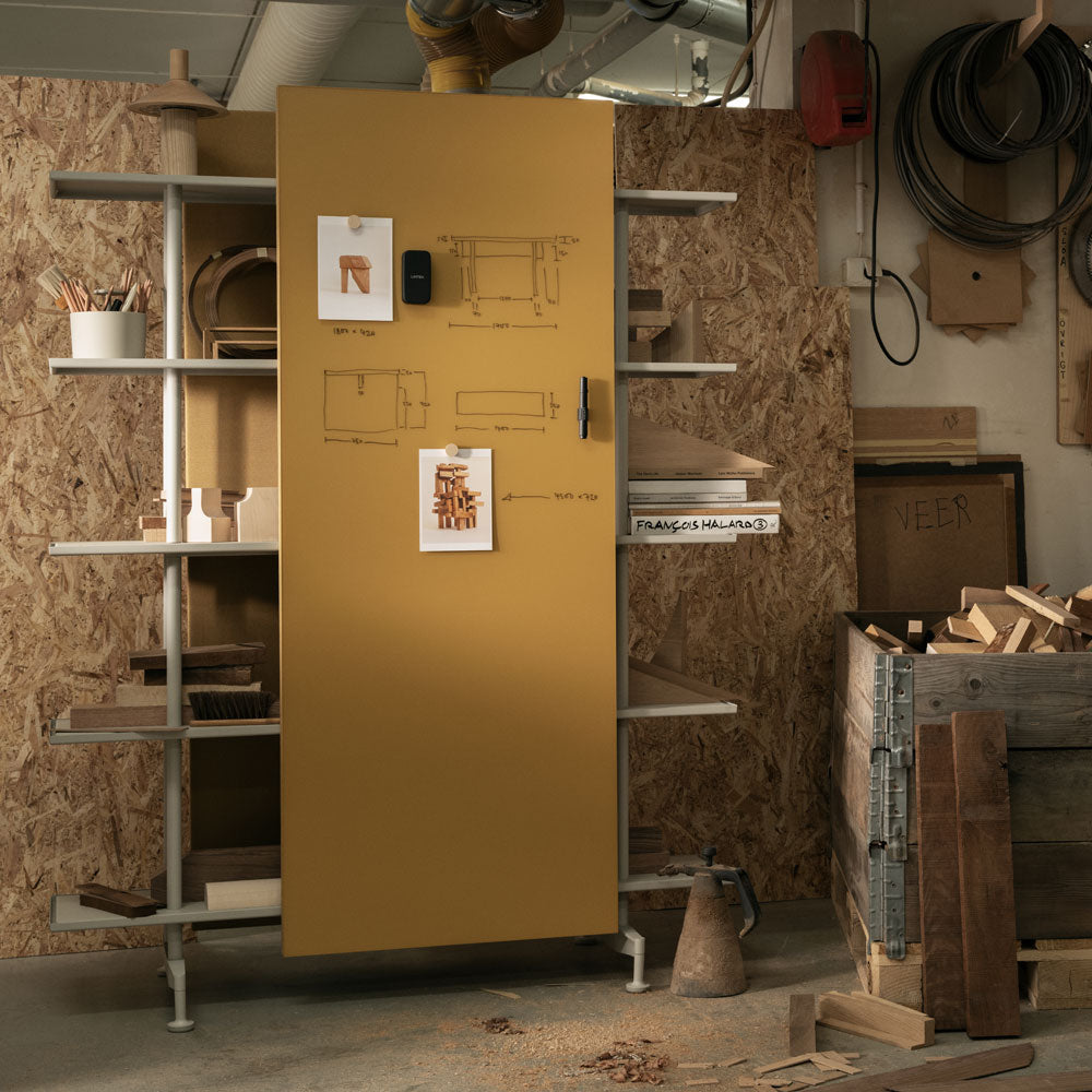 LINTEX A08. Regal Grau | Glas Whiteboard | Raumteiler mobil | Schallabsorber | Magnetisches Whiteboard |