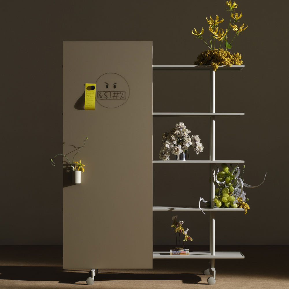 LINTEX A08. Regal Grau | Glas Whiteboard | Raumteiler mobil | Schallabsorber | Magnetisches Whiteboard |