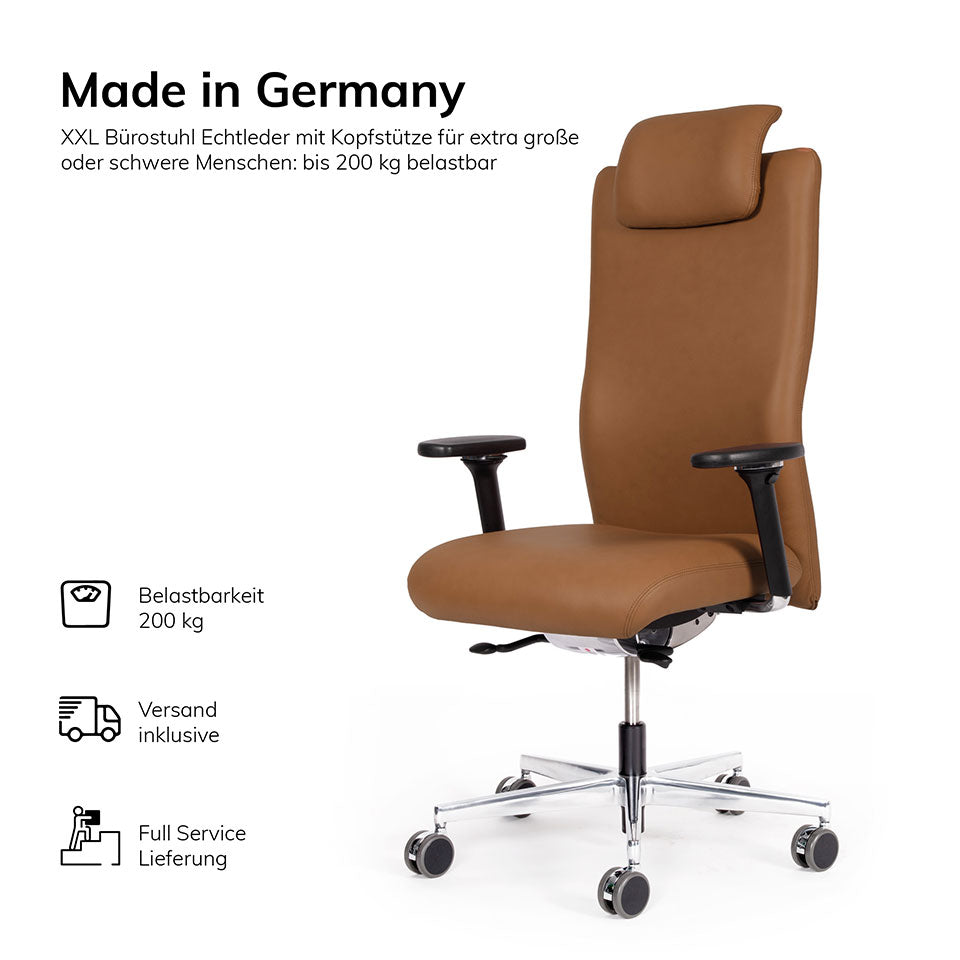 Ergonomischer Bürostuhl XL Agilis AG12 Leder - ergonomischer Schwerlaststuhl bis 200 KG - Auf Rechnung kaufen