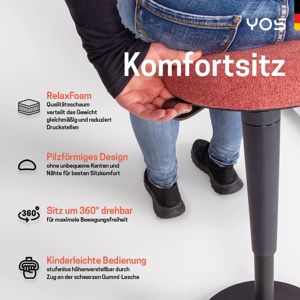 YOS S1 ergonomischer Bürohocker | Stehhocker | Perfektion aus Deutschland | auf Rechnung kaufen