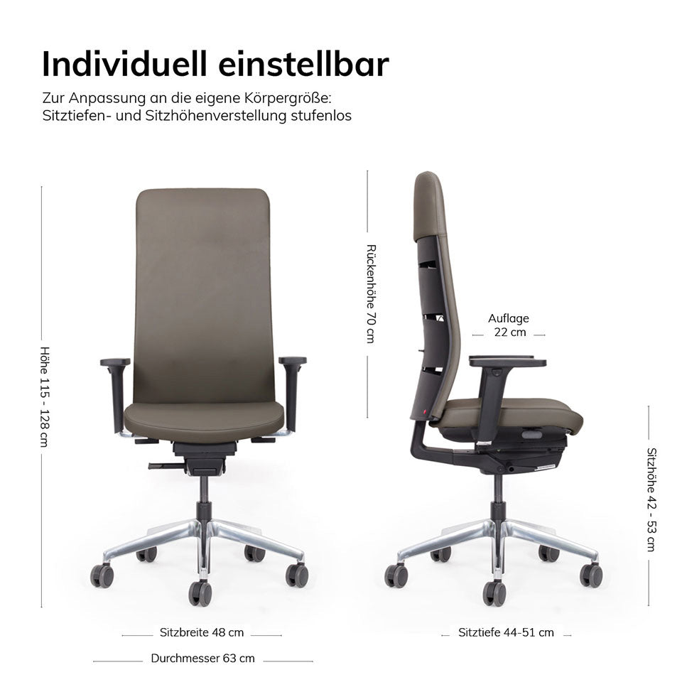 Ergonomischer Bürostuhl | Bezug Leder | lento Agilis Matrix MT13 | auf Rechnung bestellen