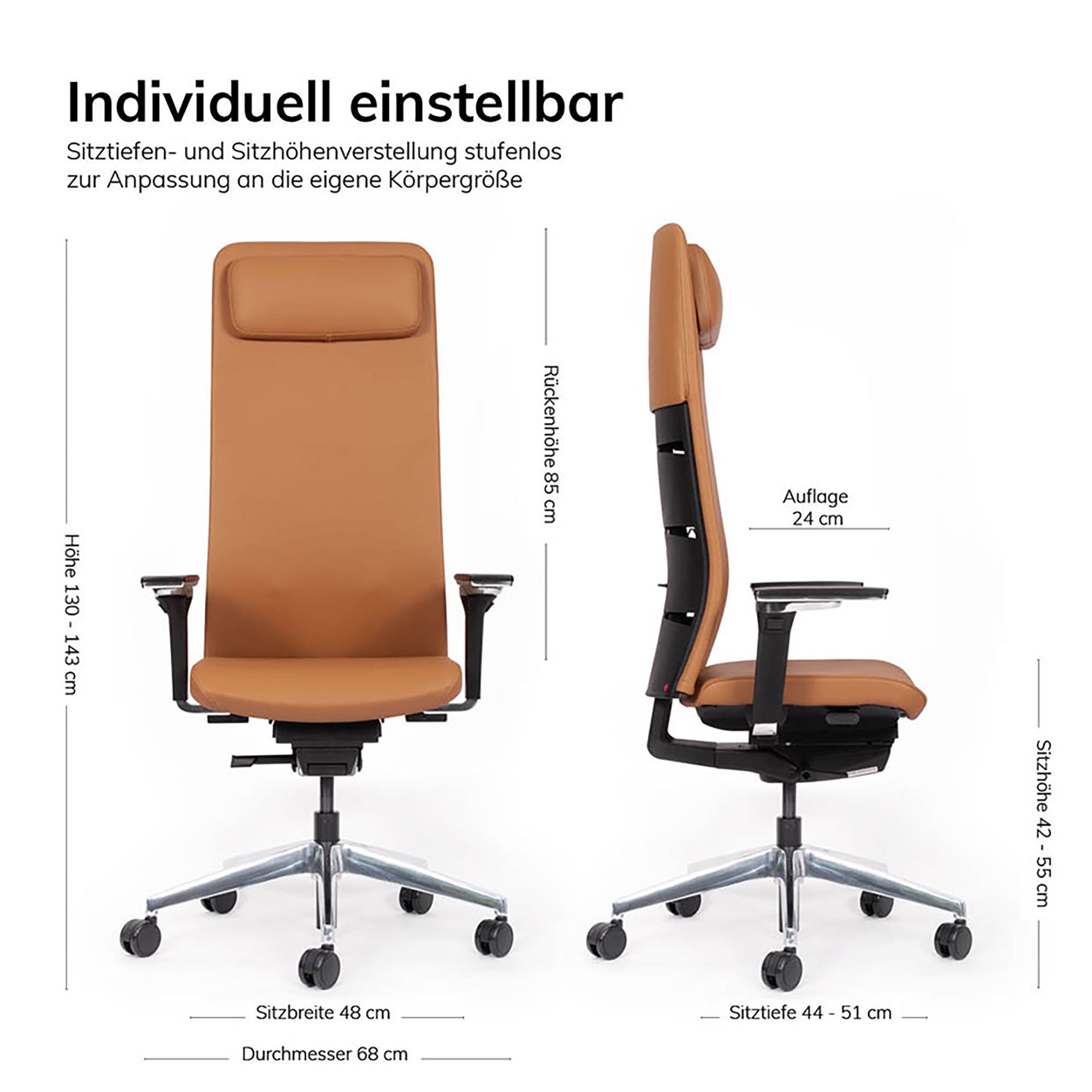 Ergonomischer Bürostuhl Echtleder lento Matrix MT14 - DER CHEFSESSEL für entspanntes Arbeiten - Made in Germany