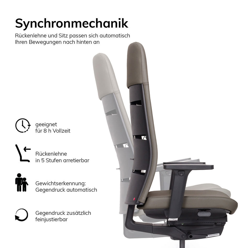 Ergonomischer Bürostuhl | Bezug Leder | lento Agilis Matrix MT13 | auf Rechnung bestellen