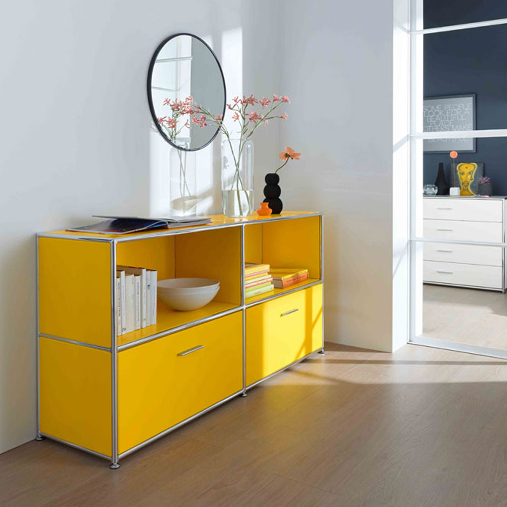 Gray BOSSE SOLUTIONS Sideboard | Le Corbusier Lack seidenmatt | 2 Auszüge |  Jetzt auf Rechnung kaufen Bosse-design-bueromoebelplus-einrichtung-farbe-lack-metall-chrom-sideboard-gelb-living-interior.jpg Bosse