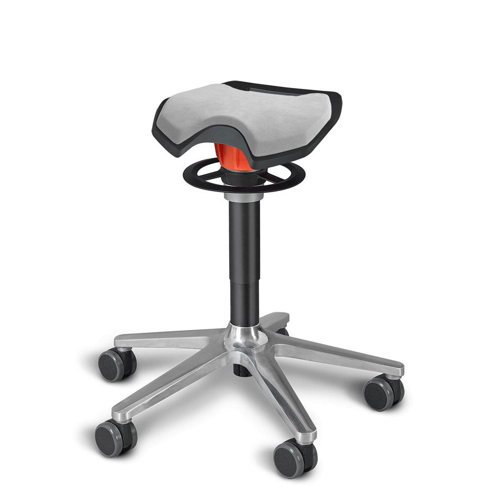 KÖHL ONGO Roll Sattel | Polster Stoff | Schwarz Alu | ergonomischer Sitzhocker | Arbeitshocker | Sattelhocker