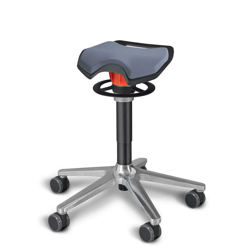 KÖHL ONGO Roll Sattel | Polster Stoff | Schwarz Alu | ergonomischer Sitzhocker | Arbeitshocker | Sattelhocker