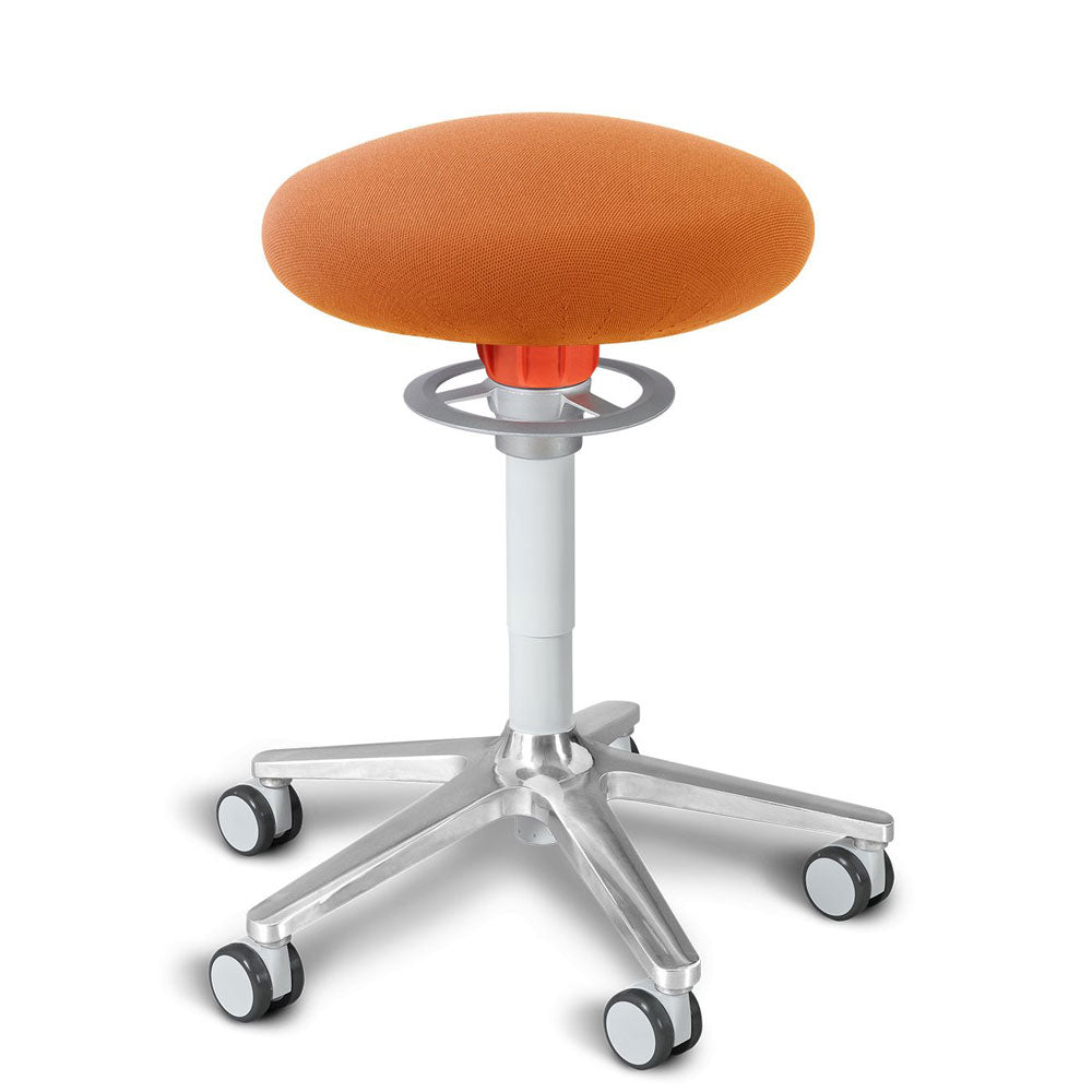 KÖHL ONGO Roll | Stoff | Weiss Alu | ergonomischer Sitzhocker | Arbeitshocker