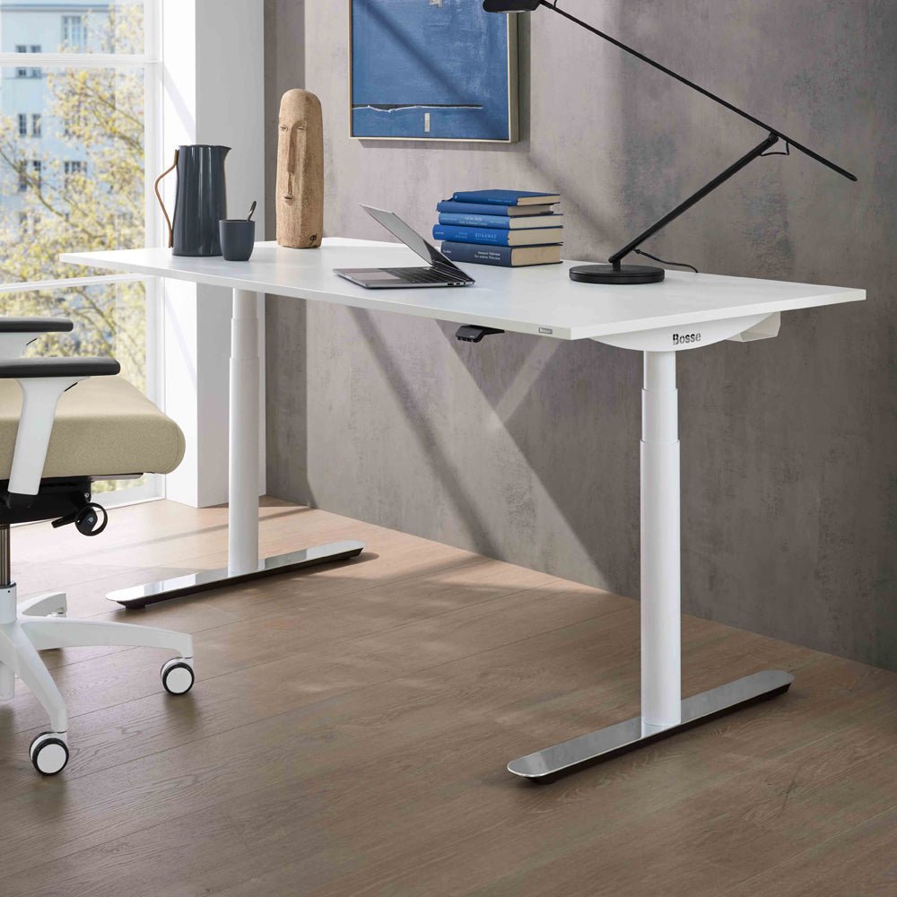 BOSSE SOLUTIONS M3 - Desk | Schreibtisch höhenverstellbar | Weiß Chrom | 160x80cm | Jetzt auf Rechnung kaufen - Büromöbel Plus