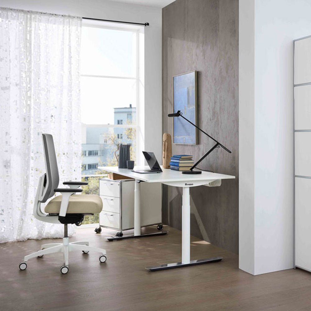 BOSSE SOLUTIONS M3 - Desk | Schreibtisch höhenverstellbar | Weiß Chrom | 160x80cm | Jetzt auf Rechnung kaufen - Büromöbel Plus